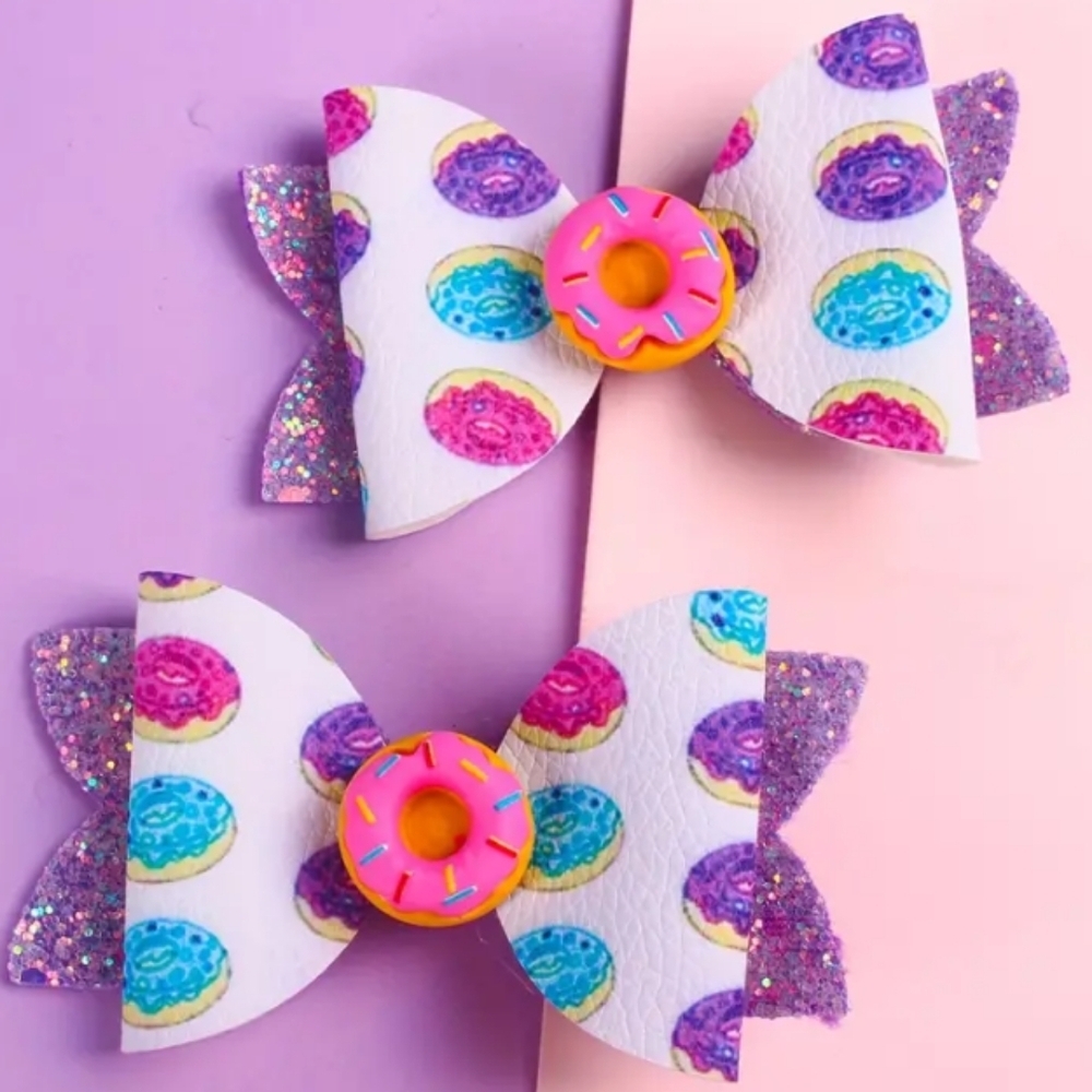 Purple Donut Sparkle Bow Set